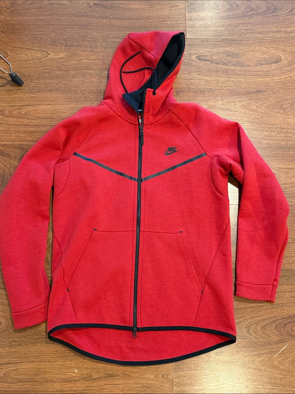 Nike Tech Red Hooded Full-Zip Jacket with Black Accents